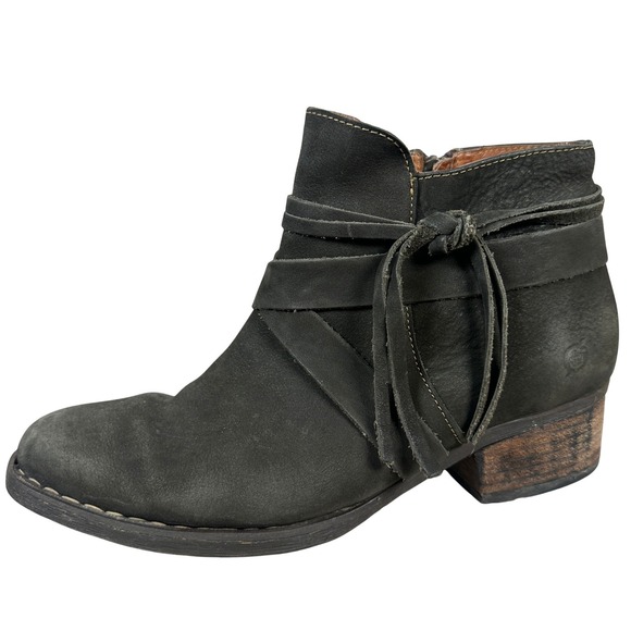 Born Shoes - Born Montilla Ankle Boots Black Leather Distressed Strappy Booties Size 9 40.5
